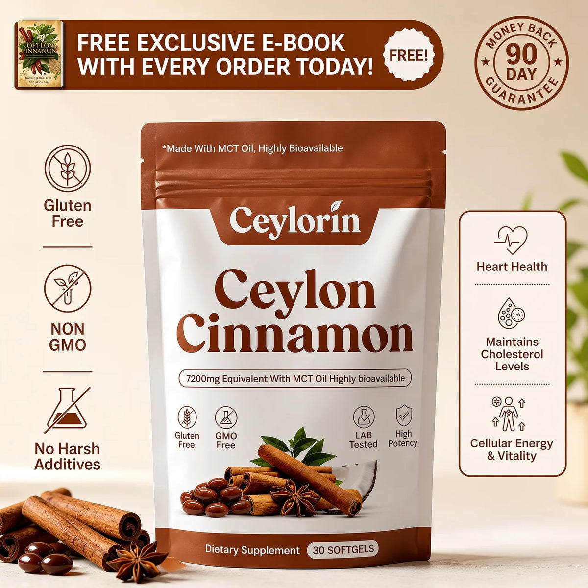 Ceylon Cinnamon 7200mg Equivalent with MCT Oil